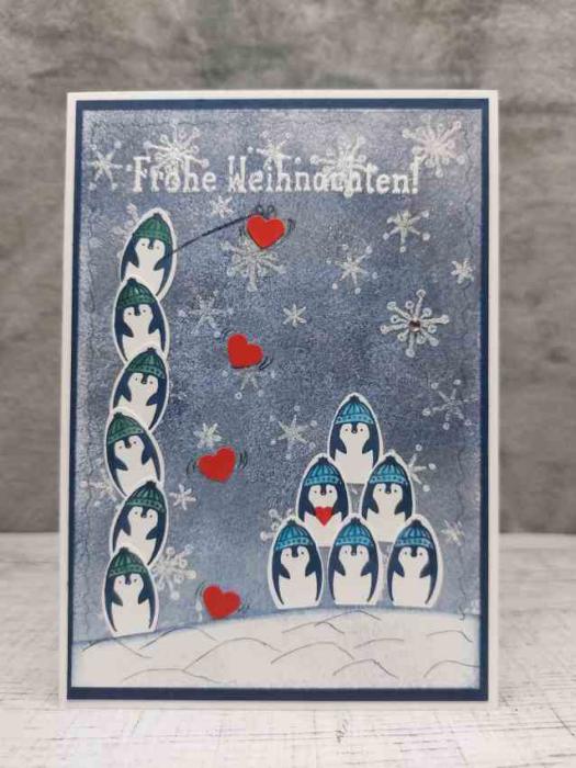 Grußkarte Frohe Weihnachten Pinguin handgemacht